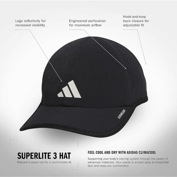Men's Black/White Superlite Hat – Lightweight Athletic Running Cap for Workouts - Picture 2 of 7